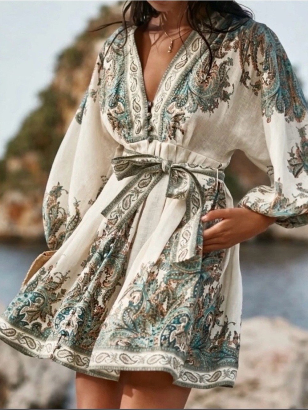 Zimmermann Brighton Paisley Mini Dress in crème teal 
#zimmermann #summer
